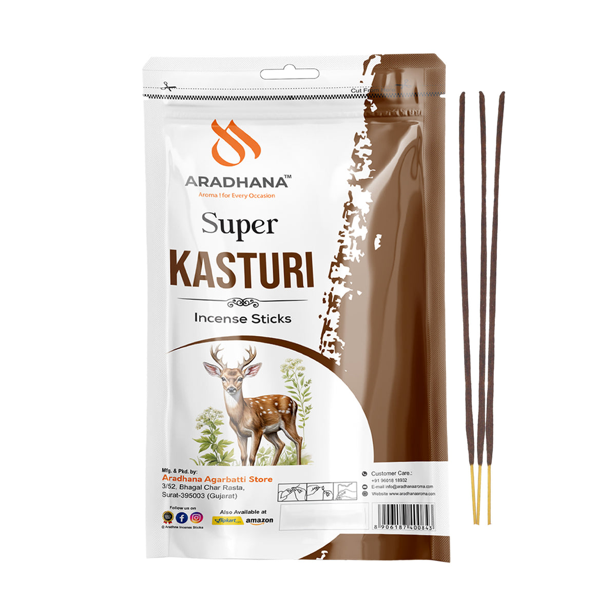 Super Kasturi Zipper Pouch Agarbatti (120gm)